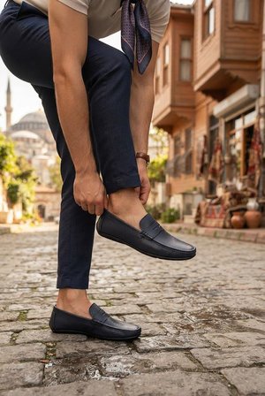 Mehmet Mete 31100 Lacivert Hakiki Deri Loafer Erkek Babet Erkek Ayakkabı