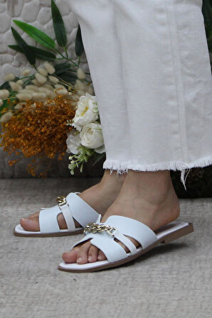 Fort 3565 Beyaz Zarif Şık Günlük Terlik Ev Terliği Kadın Terlik