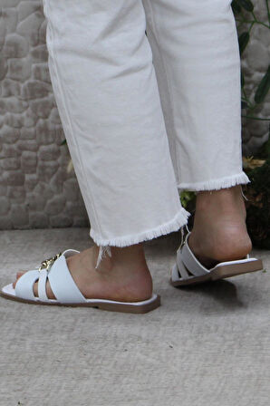 Fort 3565 Beyaz Zarif Şık Günlük Terlik Ev Terliği Kadın Terlik