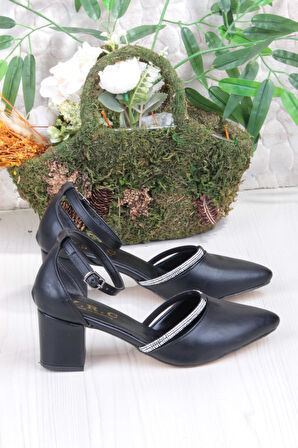 Fort 35619 Biye Taşlı Kalın Topuklu Kadın Ayakkabı