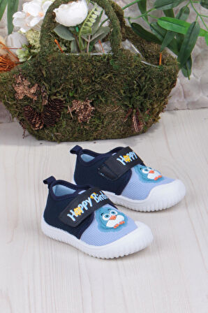 Fort 3356 Gz Kuş Figürlü Anaokulu Kreş Ev Erkek Çocuk Keten Panduf Ayakkabı