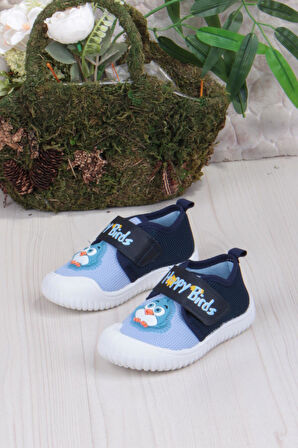 Fort 3356 Gz Kuş Figürlü Anaokulu Kreş Ev Erkek Çocuk Keten Panduf Ayakkabı