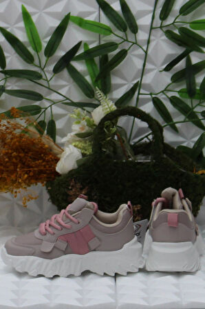 Fort Cool Verom Pudra Bağcık Görünümlü Cırtlı Sneaker Ortopedik Çocuk Ayakkabı