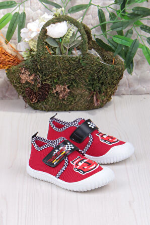 Fort 3449 Gz Araba Figürlü Anaokulu Kreş Ev Erkek Çocuk Keten Panduf Ayakkabı