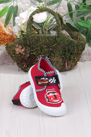 Fort 3449 Gz Araba Figürlü Anaokulu Kreş Ev Erkek Çocuk Keten Panduf Ayakkabı