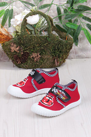 Fort 3449 Gz Araba Figürlü Anaokulu Kreş Ev Erkek Çocuk Keten Panduf Ayakkabı