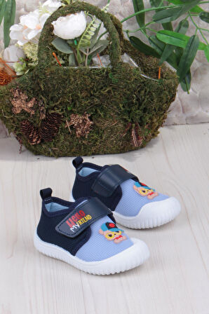 Fort 3451 Gz Köpek Figürlü Anaokulu Kreş Ev Erkek Çocuk Keten Panduf Ayakkabı