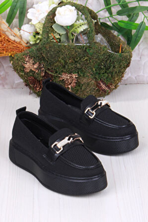 Fort 346101 Triko Toka Detaylı Kalın Taban Rahat Loafer Kadın Ayakkabı