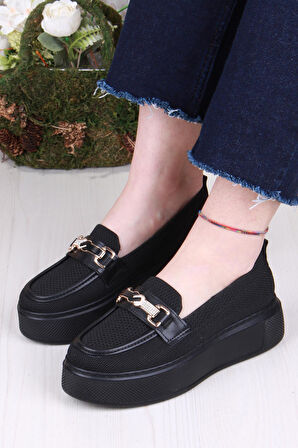 Fort 346101 Triko Toka Detaylı Kalın Taban Rahat Loafer Kadın Ayakkabı