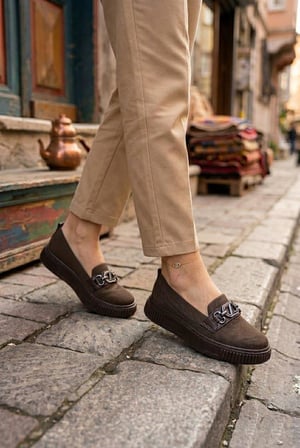 Fort Ventes 346417 Rahat Taş Toka Aksesuarlı Triko Loafer Kadın Ayakkabı