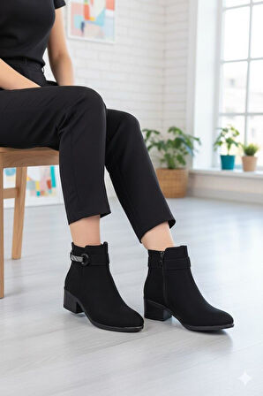 Fort 1093 Rahat Esnek Toka Detaylı Sıcak Astar 4 Cm yüksek Topuk Kadın Bot