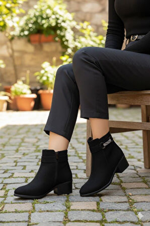 Fort 1093 Rahat Esnek Toka Detaylı Sıcak Astar 4 Cm yüksek Topuk Kadın Bot