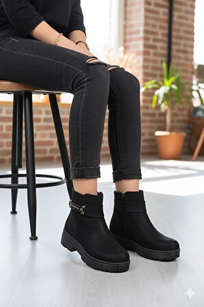 Fort 1187 Rahat Sıcak Astar Kaymaz Taban Fermuarlı Kadın Bot
