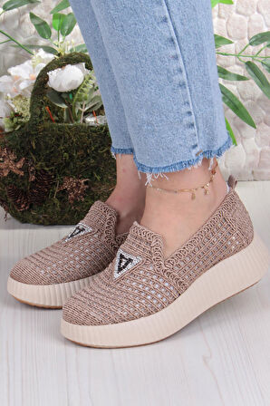 Fort 5016 Fendi Dantelli Fileli Rahat Dolgu Taban Kadın Ayakkabı