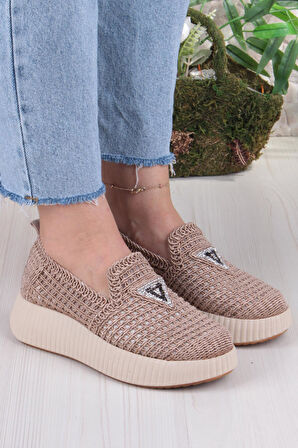 Fort 5016 Fendi Dantelli Fileli Rahat Dolgu Taban Kadın Ayakkabı