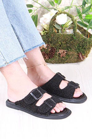 Fort 5053 Soft Rahat Örgülü İki Tokalı Kadın Terlik