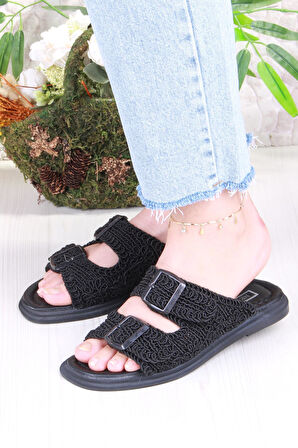 Fort 5053 Soft Rahat Örgülü İki Tokalı Kadın Terlik