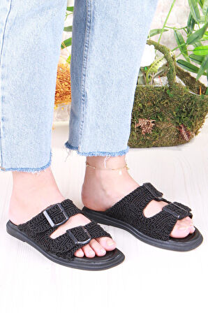 Fort 5053 Soft Rahat Örgülü İki Tokalı Kadın Terlik