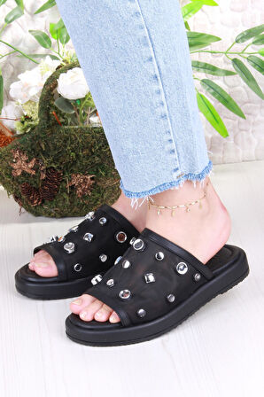 Fort 5054 Keçeli Tül Taş Detaylı Rahat Şık Kadın Terlik