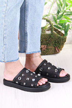 Fort 5054 Keçeli Tül Taş Detaylı Rahat Şık Kadın Terlik