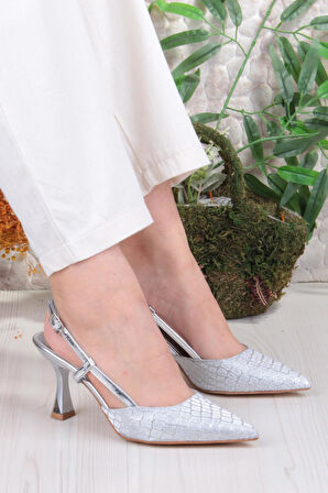 Fort 3580 Ceyn Saten Leopar Simli Arkası Açık Topuklu Kadın Ayakkabı