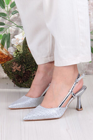 Fort 3580 Ceyn Saten Leopar Simli Arkası Açık Topuklu Kadın Ayakkabı