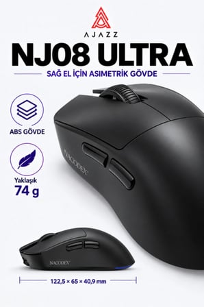 NJ08 Ultra PAW3950 1000 Hz Kablosuz Oyuncu Mouse Siyah