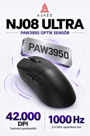 NJ08 Ultra PAW3950 1000 Hz Kablosuz Oyuncu Mouse Siyah