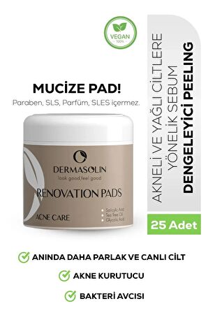 DERMASOLİN Akne, Sivilce, Siyah Nokta Karşıtı. Bakteri Avcısı Peeling Etkili Mucize Pads 25 Adet