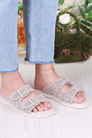 Fort 5053 Soft Rahat Örgülü İki Tokalı Kadın Terlik