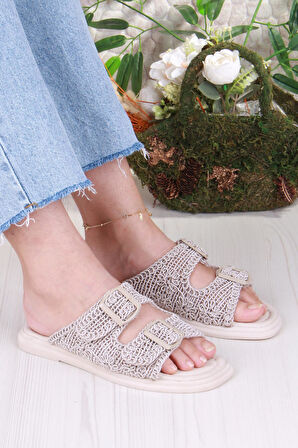 Fort 5053 Soft Rahat Örgülü İki Tokalı Kadın Terlik