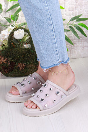 Fort 5054 Keçeli Tül Taş Detaylı Rahat Şık Kadın Terlik