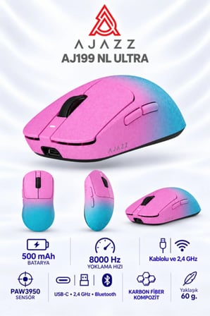 AJ199 NL Ultra PAW3950 8000 Hz Kablosuz Oyuncu Mouse Pembe