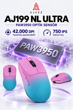 AJ199 NL Ultra PAW3950 8000 Hz Kablosuz Oyuncu Mouse Pembe