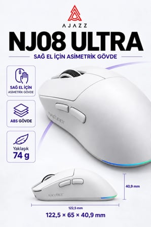 NJ08 Ultra PAW3950 1000 Hz Kablosuz Oyuncu Mouse Beyaz