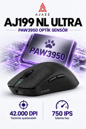 AJ199 NL Ultra PAW3950 8000 Hz Kablosuz Oyuncu Mouse Siyah