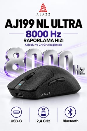 AJ199 NL Ultra PAW3950 8000 Hz Kablosuz Oyuncu Mouse Siyah