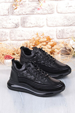 Pepita E053 Rahat Lastik Bağçıklı Kalın Air Taban Taban Hakiki Deri Erkek Ayakkabı