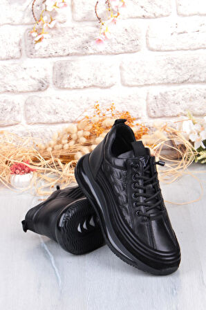 Pepita E053 Rahat Lastik Bağçıklı Kalın Air Taban Taban Hakiki Deri Erkek Ayakkabı