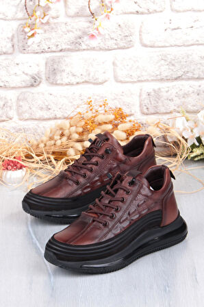 Pepita E053 Rahat Lastik Bağçıklı Kalın Air Taban Taban Hakiki Deri Erkek Ayakkabı