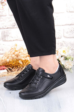 Pepita 7666 Comfort Yumuşak Esnek Kauçuk Kaymaz Taban Hakiki Deri Kadın Ayakkabı