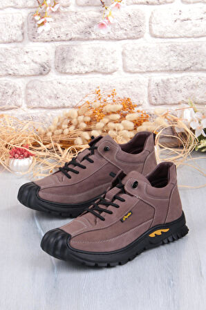 Pepita 1040 Rahat Lastik Bağçıklı Kauçuk Taban Nubuk Hakiki Deri Erkek Ayakkabı