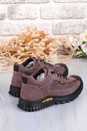 Pepita 1040 Rahat Lastik Bağçıklı Kauçuk Taban Nubuk Hakiki Deri Erkek Ayakkabı