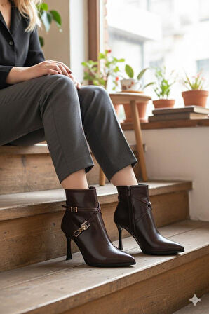 Fort 7632606 Burnu Sivri 9 Cm Yüksek Topuk Fermuarlı Kadın Bot