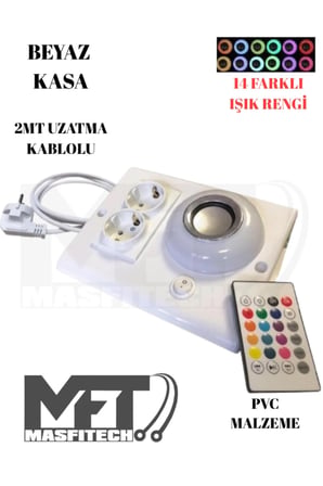 Masfitech Tezgah Altı Bluetooth Müzik Çalar Priz Uzatma Kablolu Beyaz
