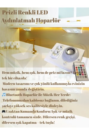 Masfitech Tezgah Altı Bluetooth Müzik Çalar Priz Uzatma Kablolu Beyaz