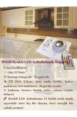 Masfitech Tezgah Altı Bluetooth Müzik Çalar Priz Uzatma Kablolu Beyaz