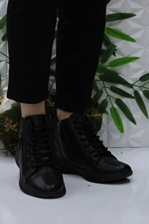 Mehmet Mete 4001 Siyah Rahat Yumuşak Orijinal Hakiki Deri Kadın Bot