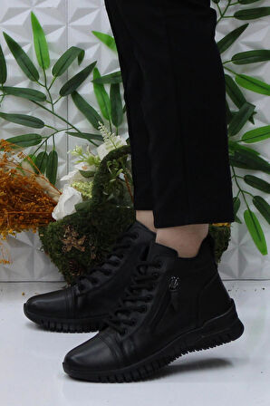 Mehmet Mete 4001 Siyah Rahat Yumuşak Orijinal Hakiki Deri Kadın Bot