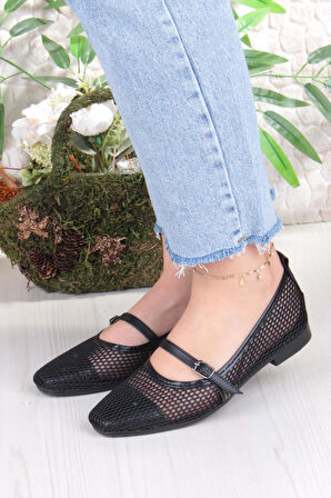 Fort 402 Ceyn Fileli Triko Toka Detaylı Şık Ev İş Ofis Rahat Günlük Ayakkabı Kadın Babet